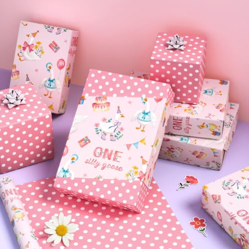 WERNNSAI Silly Goose Wrapping Paper 17 In x 33 Ft 1st Birthday Gift Wrap - color: Silly Goose