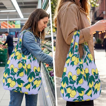 Stelle Lightweight Reusable Grocery Bag with Handles Ripstop Nylon Foldable Tote Shopping Bags for Travel and Groceries - color: Lemon Delight