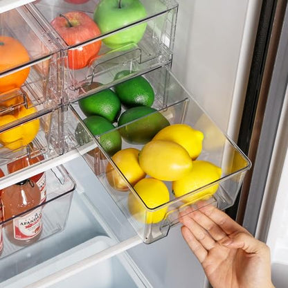 Vtopmart 6 Pack Stackable Storage Drawers,Clear Acrylic Drawer Organizers with Handles, Easily Assemble Containers for Fridge, Bathroom,Kitchen Undersink,Cabinet,Pantry Organization and Storage - size: 6Pack 4.4"H-with Dividers