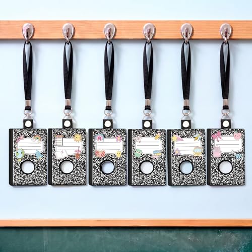 Gueevin 6 Pack Teacher Alarm ID Badge Holder, Composition Notebook - style: Composition Notebook