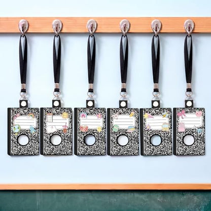 Gueevin 6 Pack Teacher Alarm ID Badge Holder, Composition Notebook - style: Composition Notebook