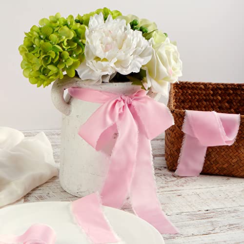 Keypan Pink Frayed Satin Chiffon Ribbon, 1.5 Inches, 21 Yards - color: Pink