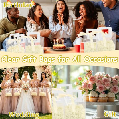 KEUKORZ 12 PCS Clear PVC Gift Bags with Handles Reusable Transparent - color: White