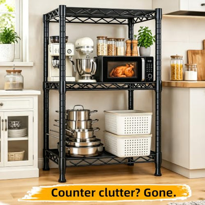 Lab Cosi 3 Tier Narrow Shelf 18.5" W Black Wire Rack, Adjustable Metal Storage Organizer for Bathroom Kitchen Entryway, Freestanding Shelf Unit - size: 18.5"W x 35"H x 12"D