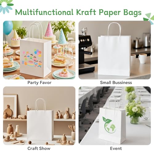 Brothersbox 100 Pack Paper Gift Bags with Handles, 8x4.75x10 Inch, White - color: White
