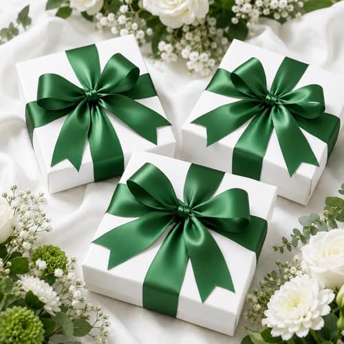 KINGLAKE Double Faced Forest Green Satin Ribbon - 1-1/2 Inch x 50 Yards - color: Forest Green
