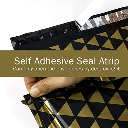 RUSPEPA 40 Pcs Black Gold Poly Mailers Shipping Bags, 10" x 13" Stripe, Geometric, Marble & Triangle Design Waterproof Tear-Resistant Self Mailing Envelopes for Small BusinessClothing Holiday Shipping - color: Black Gol