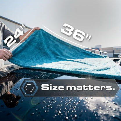 Blackline Microfiber Car Drying Towel 24"x36", 1300GSM Twisted Loop - color: Aqua