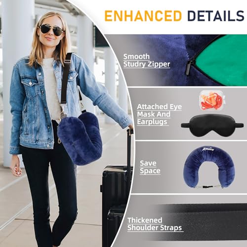 Travel Neck Pillow Stuffable with Clothes, Stuffable Travel Pillow - color: Navy Blue