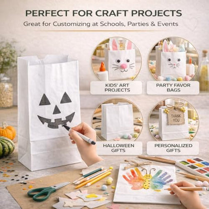 Perfect Stix White Paper Lunch Bags 50 Count White Paper Bags for Lunch and Used for Craft Bags. Larger Than Standard Lunch Bags. 6 Lbs - size: 6lb-White Bag-Pack of 50ct