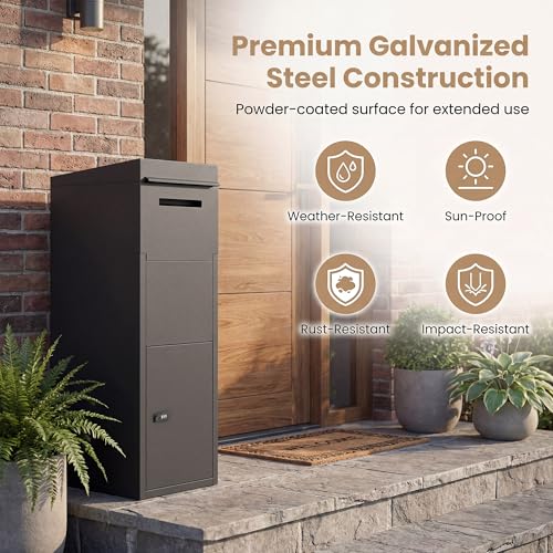 COSTWAY Outdoor Package Delivery Box, 44" Galvanized Steel Parcel Mailbox - size: 14" x 12" x 44"
