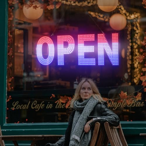 LED Open Signs for Business, 30"x10" Dimmable Brightness Large Electric Light Up Sign, Hanging Installation for Store Restaurant Office Bar Hotel Salon (Red&White&Blue) - style: Red&White&Blue(30"x10")