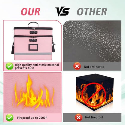 EXLIFBAG Fireproof File Organizer with Lock, 2 Layer - color: Pink, size: 2 Layer