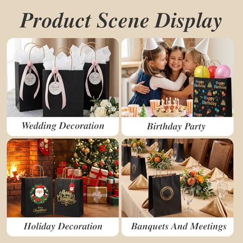 DEWJDFSC 25Pcs Black Paper Gift Bags with Handles Bulk Medium 8.3x4.3x10.5 Inch Black Kraft Paper Bags for Gifts, Festival, Shopping, Retail, Party - color: Black