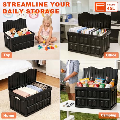 3-Pack Plastic Collapsible Storage Bins with Lids, - color: 45L 3PK ( All Back)
