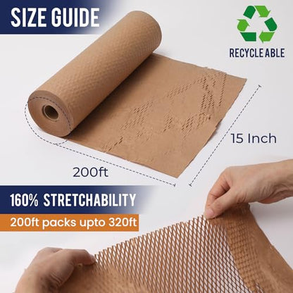 Honeycomb Packing Paper For Moving 12" x 200ft With Rope & Fragile Stickers - size: 15" x 200ft