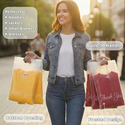 Donyson Frosted Thank You Bags for Hoodies with Handle, 12x15, 50 Pack - color: Frosted, size: 12x15 (50 Pack)