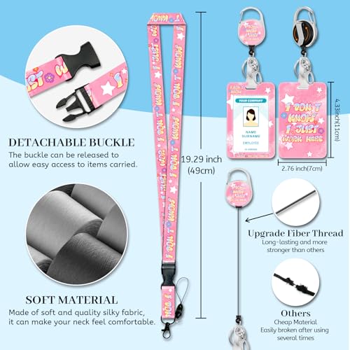 Hancynir Quote Lanyards for Id Badges, Badge Holder Retractable Reel Clip - color: I Dont Know Pink