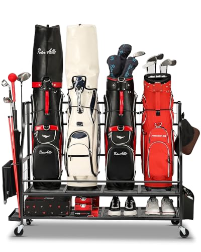 FHXZH Golf Bag Storage Garage Organizer - Golf Bag Stand with Wheels - color: Black - 4 Golf Bag Organizer