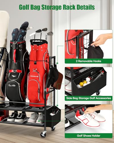 FHXZH Golf Bag Storage Garage Organizer - Golf Bag Stand with Wheels - color: Black - 3 Golf Bag Organizer