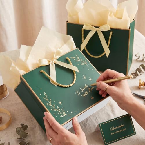 woric 2 Pcs Green Gift Bags, 14" Medium Gift Bags with Tissue Paper - color: Green