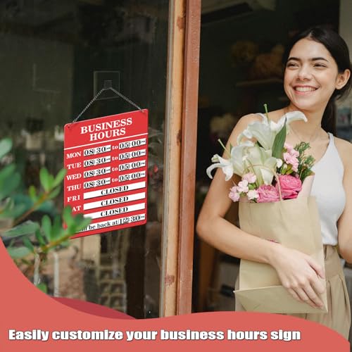 Magnetic Changeable Business Hours Sign, Metal Hours of Operation Signs for Business, Store Hours Sign for Glass Door or Window (RED) - style: RD-hours sign