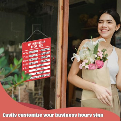 Magnetic Changeable Business Hours Sign, Metal Hours of Operation Signs for Business, Store Hours Sign for Glass Door or Window (RED) - style: RD-hours sign