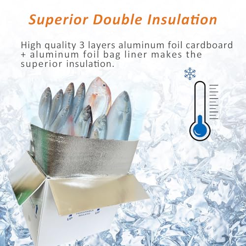 Insulated Cold Shipping Boxes with Liners, 8 Pack 19'' x 12'' x 16'', for Perishable Frozen Food, White (TB191216L-8) - color: White-8 Pack, size: 19x12x16''