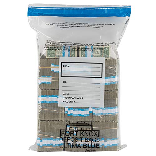 20 Bundle Ultima Ultima Blue Deposit Bags - Holds 20 Bundles of Cash - 100/case - size: Large