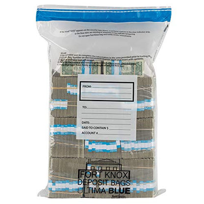 20 Bundle Ultima Ultima Blue Deposit Bags - Holds 20 Bundles of Cash - 100/case - size: Large