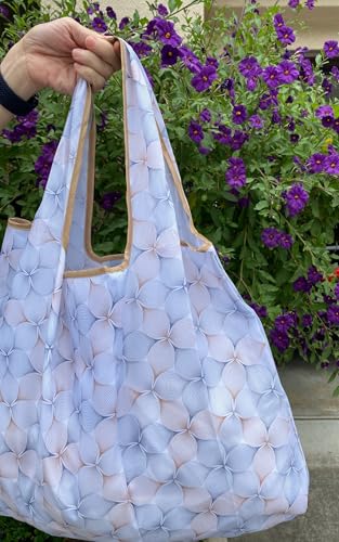 allydrew Medium Foldable Tote Nylon Reusable Grocery Bag (Set of 2) - color: Gray Petals