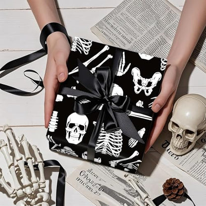 WRAPAHOLIC Halloween Wrapping Paper - Mini Roll - 17 Inch x 16.5 Feet - Skeleton and Bone Wrapping Paper for Halloween Deco, Birthday Gift Wrap - color: Bone