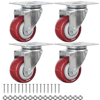 Finnhomy Swivel Casters Wheels Set of 4 Heavy Duty Plate Casters 2 Inch Premium Polyurethane Wheels PU Load Bearing 800 Lbs Anti-wear Smooth Casters Red - style: 2" (No Brake)