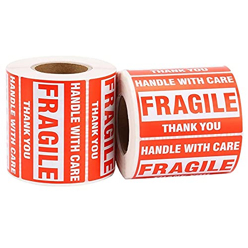 Immuson Warning Fragile Tape, 3" X 2" Fragile Handle with Care Warning Stickers for Shipping and Packing,500 Labels Per Roll (20 Rolls) - size: 20 Rolls