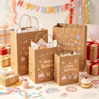 BagDream 100 Pack Kraft Paper Gift Bags with Handles Assorted Sizes Bulk