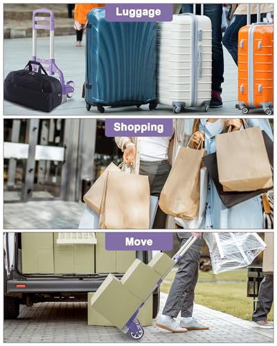 Folding Hand Truck, 200 LBS Capacity Lightweight Aluminum Trolley - color: Purple