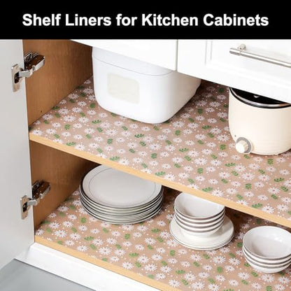 Cooyes Shelf Liner Non-Adhesive EVA Cabinet & Drawer Liner 11.8" x 120" - color: Green Daisy, size: 11.8"W x 120"L