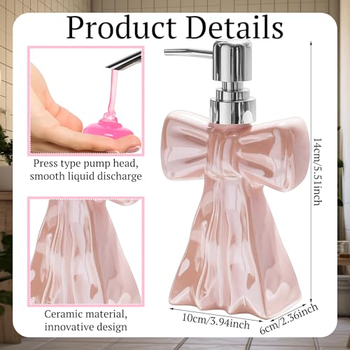 AceOrbit Ceramic Pink Bow Soap Pump Dispenser Hand Lotion Liquid Dispenser