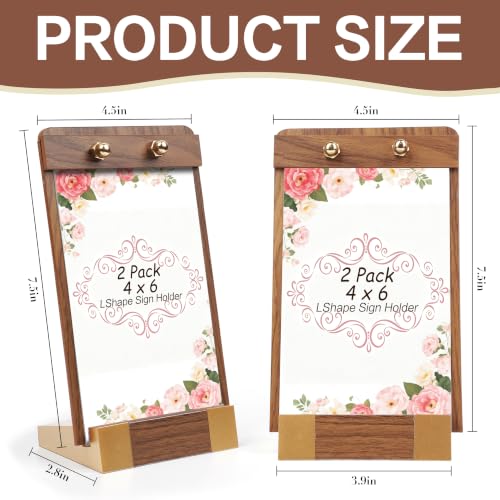 3 Pack 4x6 Acrylic Sign Holder Table Top Sign Holder with Wood-Color Base - size: 4 x 6