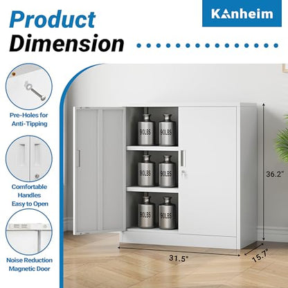 Metal Storage Cabinet,36" Locking Cabinet with 2 Adjustable Shelves - color: White, size: 36"H×32"W×16"D