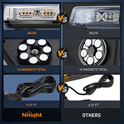 Nilight 12 Inch Roof Top Strobe Lights 48LED 12V 24V - color: Amber and Green