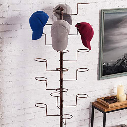 MyGift Hat Rack Tree with 20 Hooks, Cowboy Hat & Cap Display Stand - color: Dark Brown