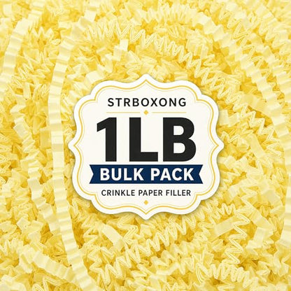 STRBOXONG Light Yellow Crinkle Paper Filler 1 LB, Recyclable Crinkle Cut Paper Shred for Easter Baskets, Spring Gift Boxes, Baby Shower Favors, Party Supplies, DIY Crafts and Gift Packaging - color: Light Yellow
