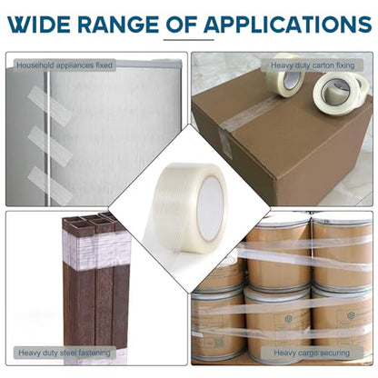 Mono Fiberglass Transparent Reinforced Packing,Strapping Tape Packaging Tape Heavy Duty Waterproof Tape 2" x55yards, 6mil (2 Pack)
