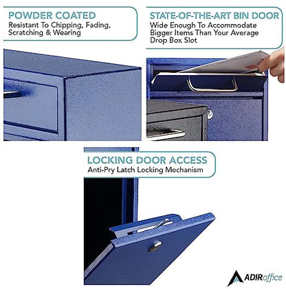 AdirOffice Wall Mount Mailbox - Mailbox with Lock and Keys- Durable Wall Mounted Locking Mailbox and Cash Drop Box for House, Apartments and Bussiness After Hours Deposits - color: Blue, size: Medium
