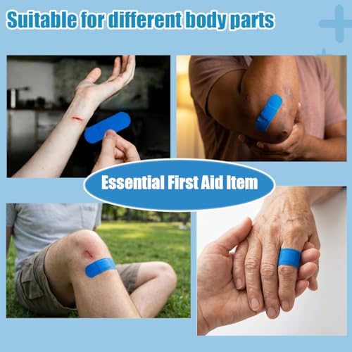 160 Pcs Food Service Blue Metal Detectable Bandage 3" X 1" Waterproof Adhesive Woven Fingertip Flexible Bandages with Non-Stick Pad Latex for First Aid Wound Care and Protection