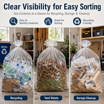 6 Mil Clear Contractor Trash Bags 50/55/60 Gallon Heavy Duty Liners 20 Pack - color: Clear-6 Mil