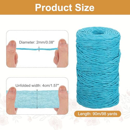 MECCANIXITY Blue Raffia Ribbon,98 Yard Natural Raffia Paper String 2mm Wide Twisted Raffia Yarn Twine for Gift Wrapping Crocheting Knitting DIY Crafts - color: Blue