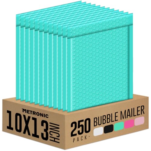 Metronic Bubble Mailers 10x13" Padded Envelopes Teal 250 Pack Waterproof - color: Teal, size: 10x13" 250PC