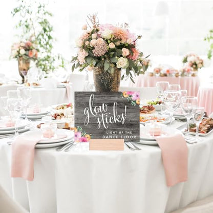 Andaz Press Wedding Party Signs, Rustic Gray Wood Pink Floral Flowers, 8.5x11-inch, Glow Sticks Light Up the Dance Floor, 1-Pack, Unframed - color: Activities Glow Sticks